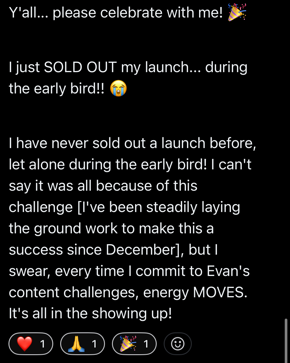 Kayla sold out her program in the early-bird