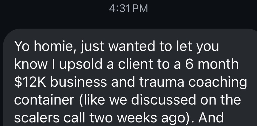 Student upsold a client to a 6-month $12K coaching container