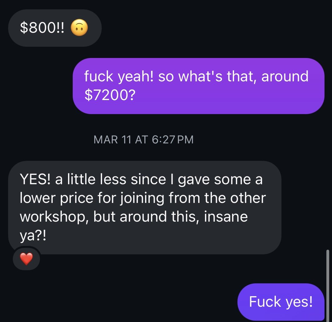 Madisen did $7,200 in her launch